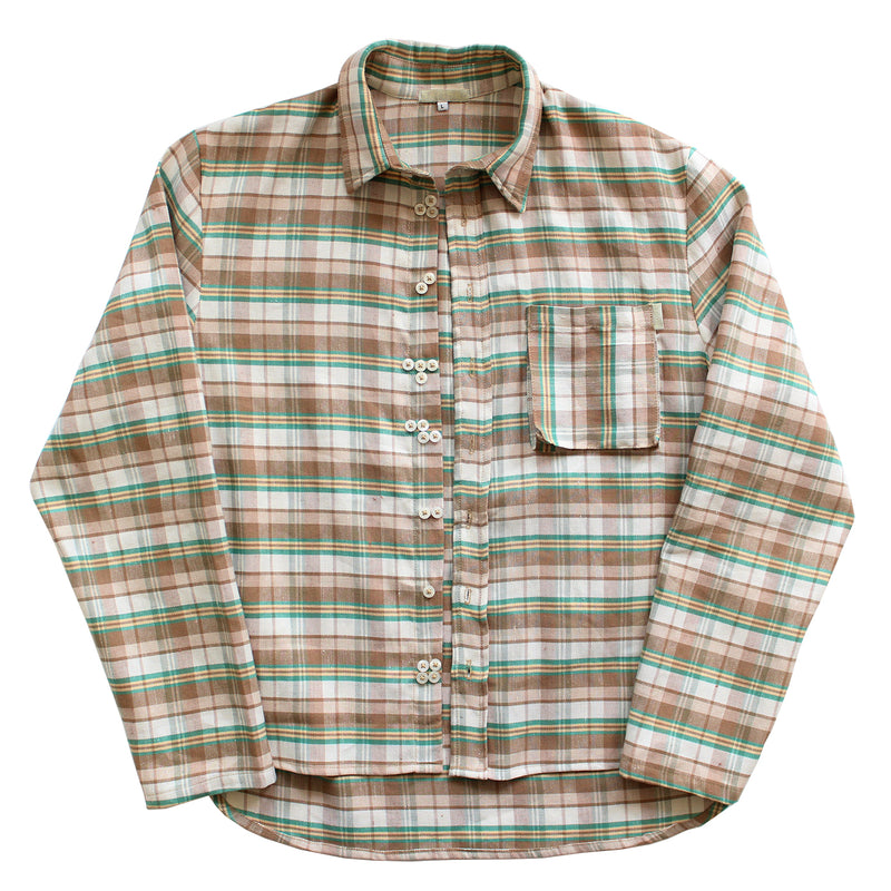 Italian Cotton Flannel Braille Button Down (Tan/Green)