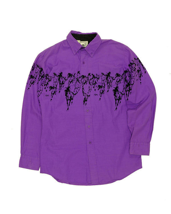 Hand Print Horse Western Shirt (Purple)