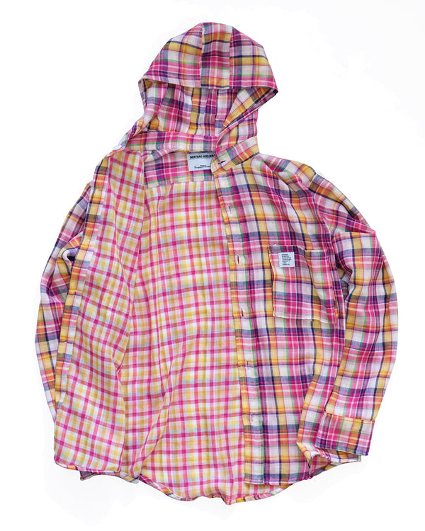 Hooded Werk Shirt in Doubleface Madras Cotton (Red/Yellow)