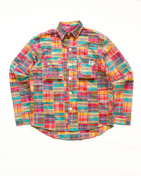 Werk Shirt Sample in Patchwork Madras Plaid (Red/Yellow)