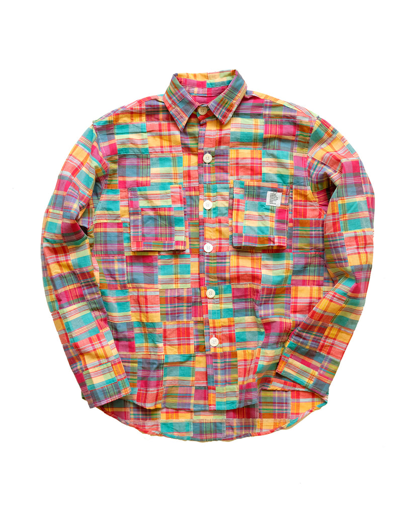 Werk Shirt Sample in Patchwork Madras Plaid (Red/Yellow)
