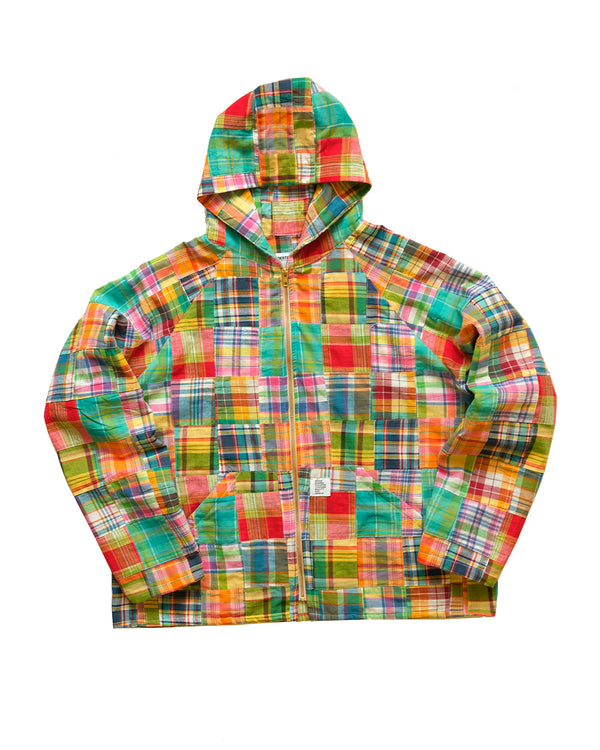 Raglan Jacket in Patchwork Madras Plaid (Green/Yellow)