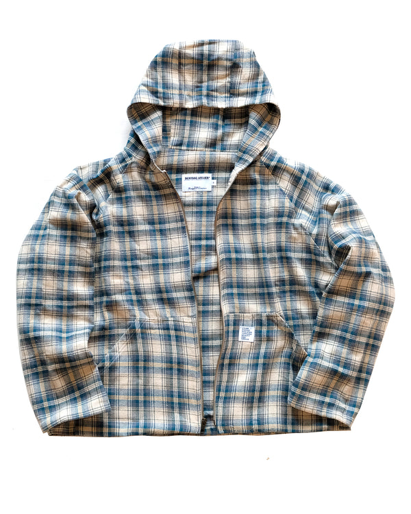 Raglan Jacket in Japanese Silk Cotton Plaid (Earthstone)
