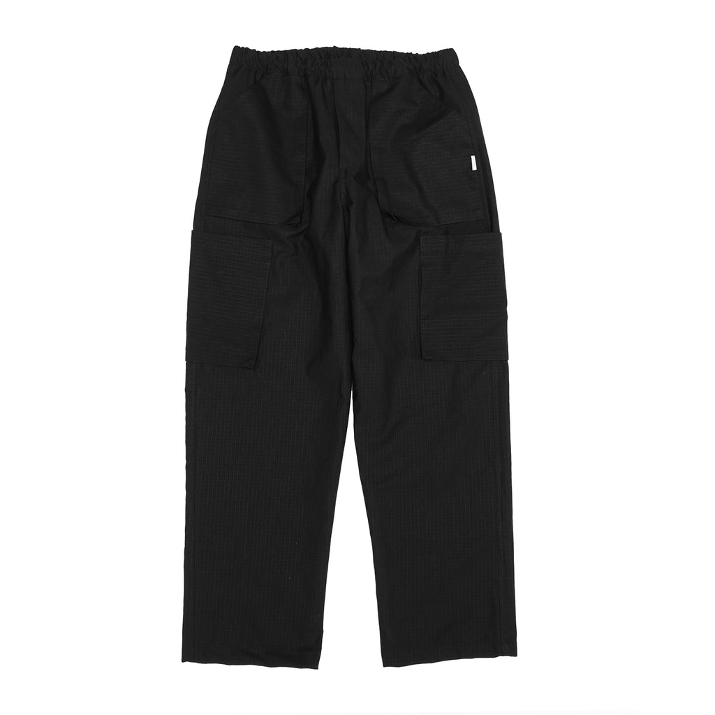 BLACK RIPSTOP WIDE CARGO PANTS